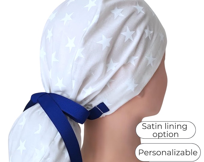 Patriotic - Surgical Cap with Satin Lining option - White Stars - FifthCraftyStreet