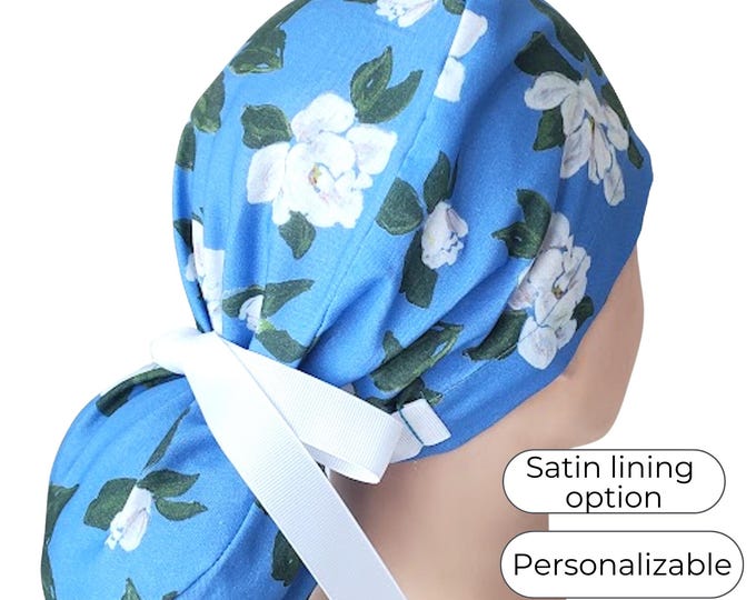 Ponytail Scrub Cap - Surgical Cap - Satin Lining Option - Lavender Blue - FifthCraftyStreet