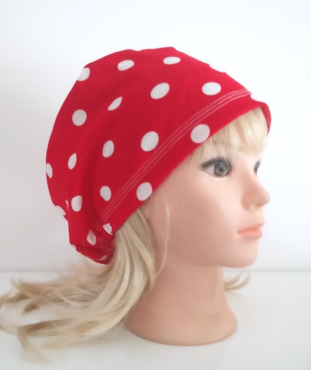 White Polkadot Red Scrub Cap, Stretchy Scrub Caps for Women Etsy