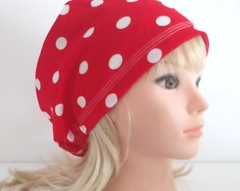 white polkadot red scrub cap, stretchy scrub caps for women -