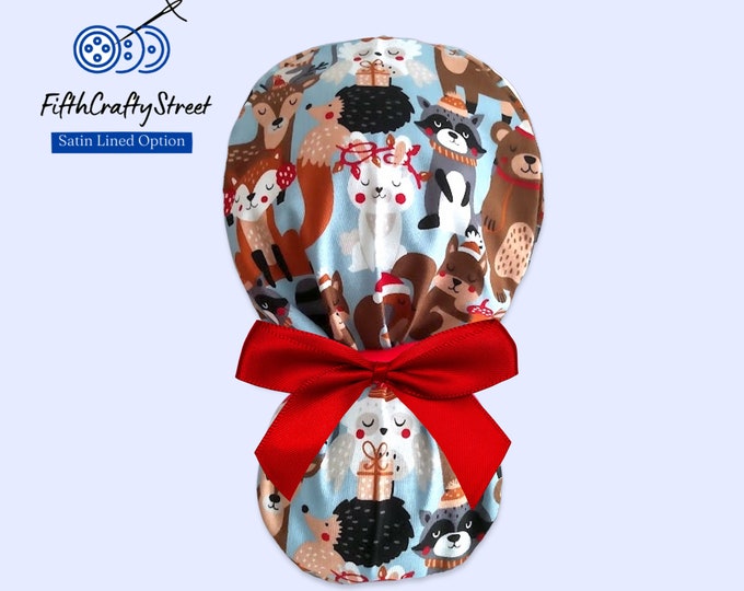 Christmas scrub caps, scrub cap for women ponytail - FifthCraftyStreet