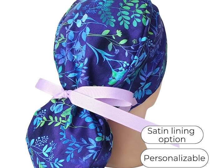 Ponytail Scrub Cap - Surgical Cap - Satin Lining Option - Lavender Blue - FifthCraftyStreet