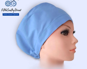 Euro Scrub Cap for Women -Sky Blue Solid - Adjustable - Satin Lined Scrub Cap