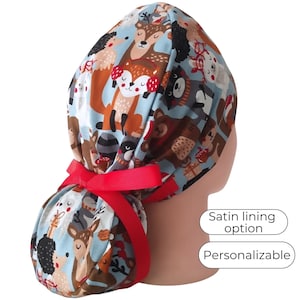 Christmas scrub caps, scrub cap for women ponytail -