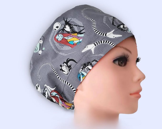Euro Scrub Cap Satin Lined Personalized Scrub Hat for Women : Halloween Print