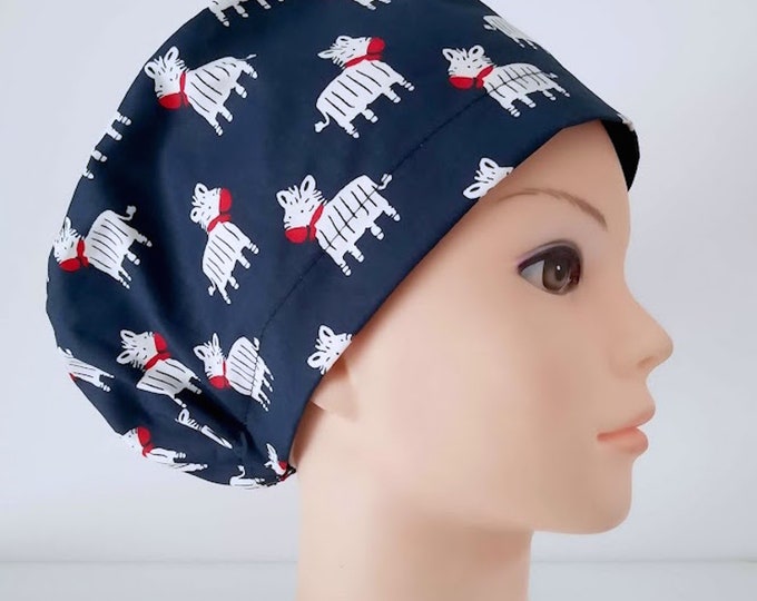 Euro Scrub Cap for Women - Zebra - Adjustable - Satin Lined Scrub Cap - FifthCraftyStreet