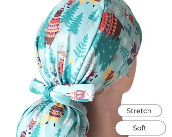 Stretch Ponytail Scrub Cap: Adjustable, Soft, Winter Woodland Animals