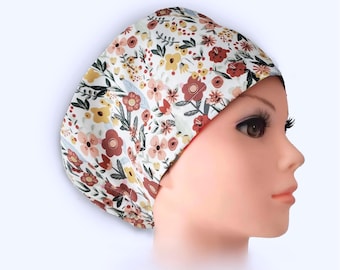 Euro Scrub Cap - Adjustable - Satin Buttons Lined option - Fall Garden