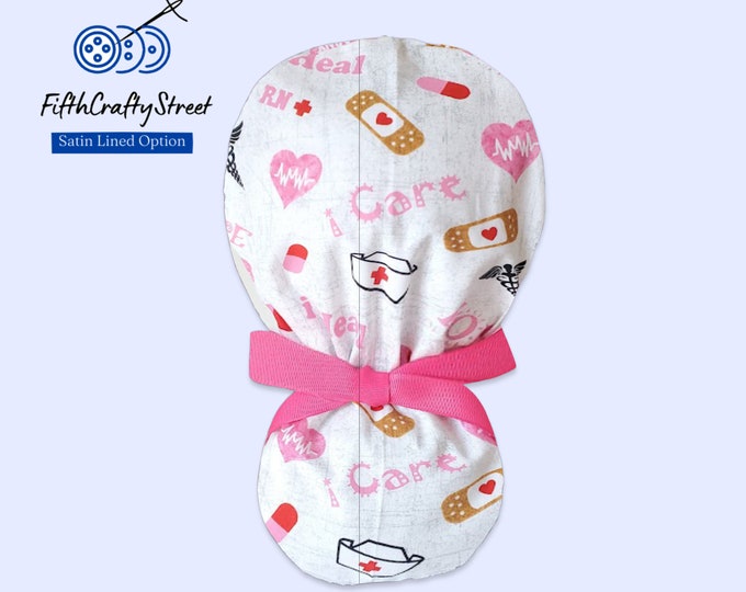 Ponytail Scrub Cap for Women - Surgical Cap with Silky Satin Lining Option - I Care - FifthCraftyStreet