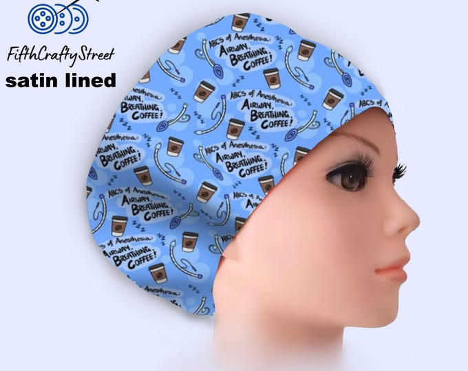 ABC’s of Anesthesia - Euro Scrub Cap Satin lined - Adjustable - FifthCraftyStreet