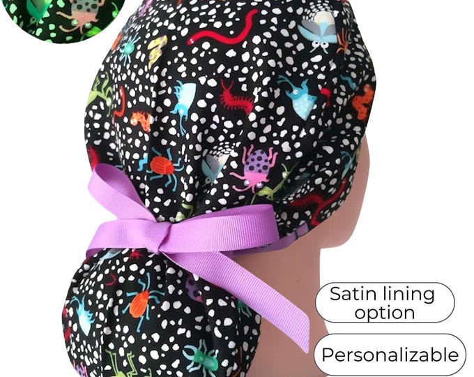 Glow Bugs - Scrub Cap with Ponytail Holder - Satin Lining option -