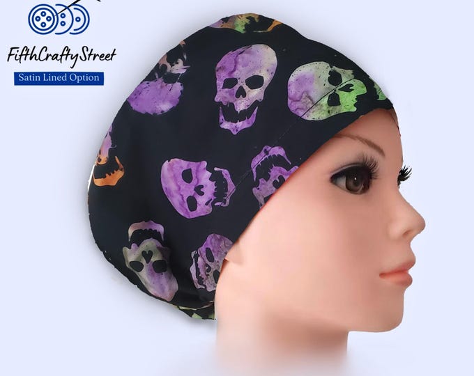 Euro Scrub Cap - Adjustable - Satin Lining option - Day of the Dead - FifthCraftyStreet
