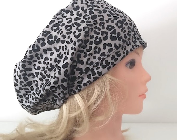 surgical euro, stretchy scrub cup, animal print grey, quick ship USA - FifthCraftyStreet