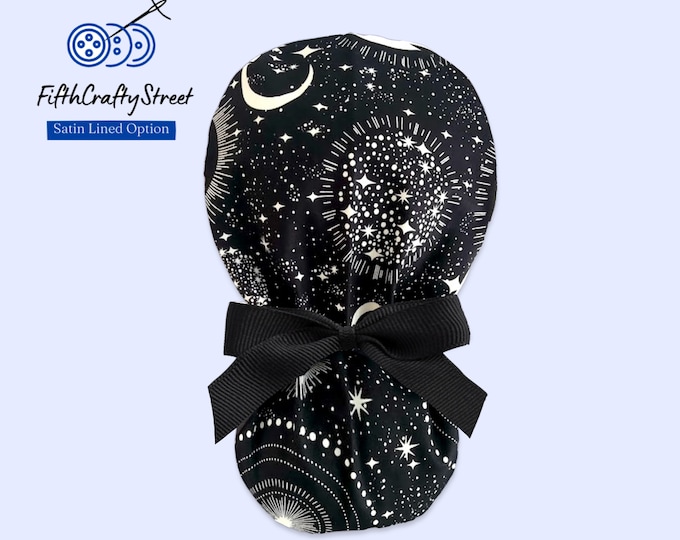 Glow-in-the Dark Moon Surgical Cap - Satin Lining Scrub Cap option - FifthCraftyStreet