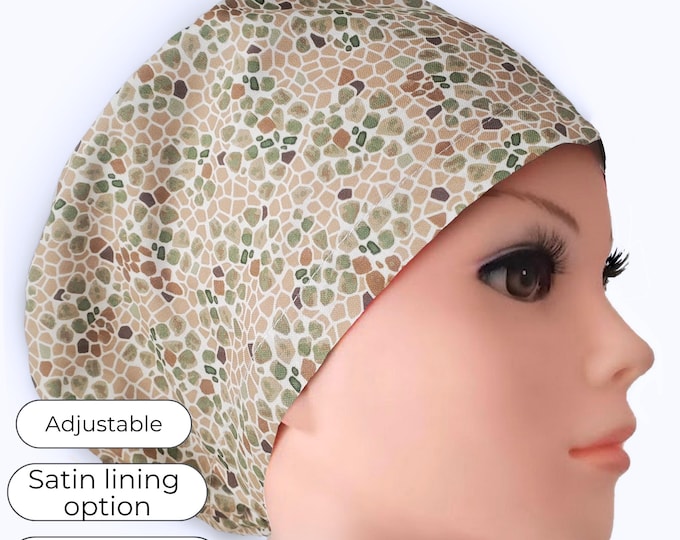 Earthy Mosaic Euro Scrub Cap, Satin Lining Option, Personalizable