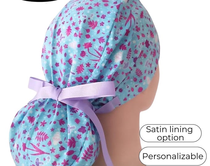 Glow in the Dark Scrub Caps with Ponytail Holder - Satin Lining option -