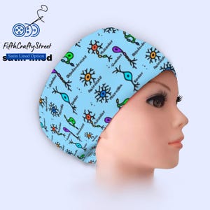 Simple Types of Neurons Labeled  - Euro Scrub Cap Satin lined - Adjustable - FifthCraftyStreet