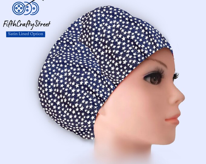 Stars - Euro Scrub Cap - Adjustable by toggle - Satin Lined Scrub Cap - FifthCraftyStreet