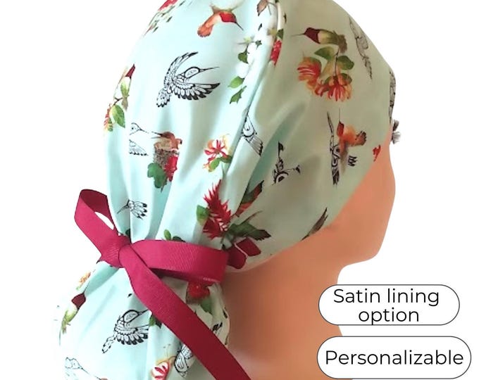 Satin Lined Surgical Cap -  Hummingbird lime -