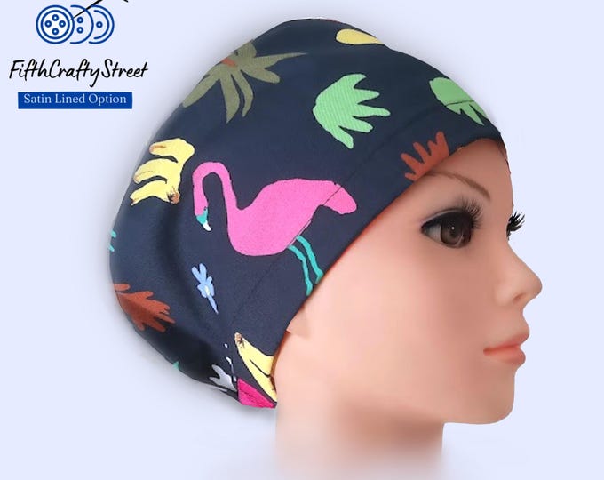 Flamingo Euro Scrub Cap: Satin Lined, Adjustable Cotton Surgical Hat