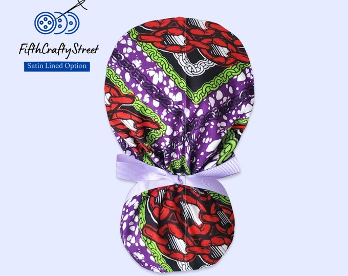 African print - Ponytail Scrub Cap for Women - Surgical Cap with Ponytail holder - FifthCraftyStreet