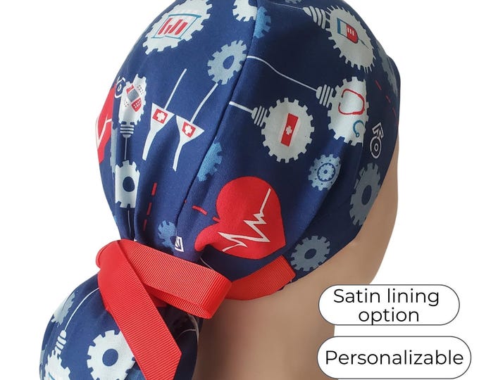 Scrub Cap Ponytail Style | Satin Lining & Personalization Option | Medical Gear