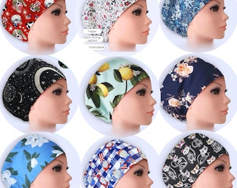 Satin Lined Euro Scrub Caps: adjustable and personalizable