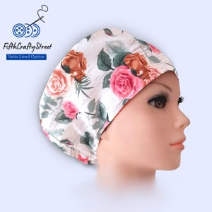 Roses - Euro Scrub Caps - Adjustable - Satin Lining option -