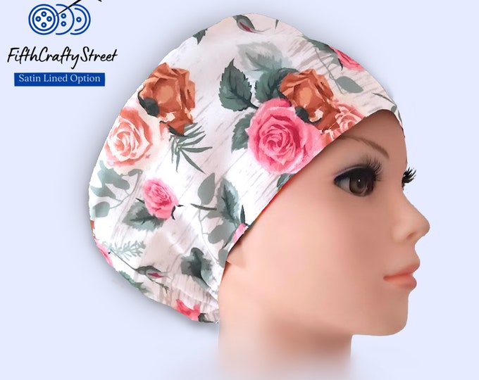 Roses - Euro Scrub Caps - Adjustable - Satin Lining option - FifthCraftyStreet