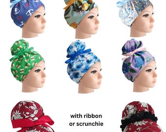 High Bun Scrub Cap Satin Lined Option Surgical Hat for Women: Personalizable