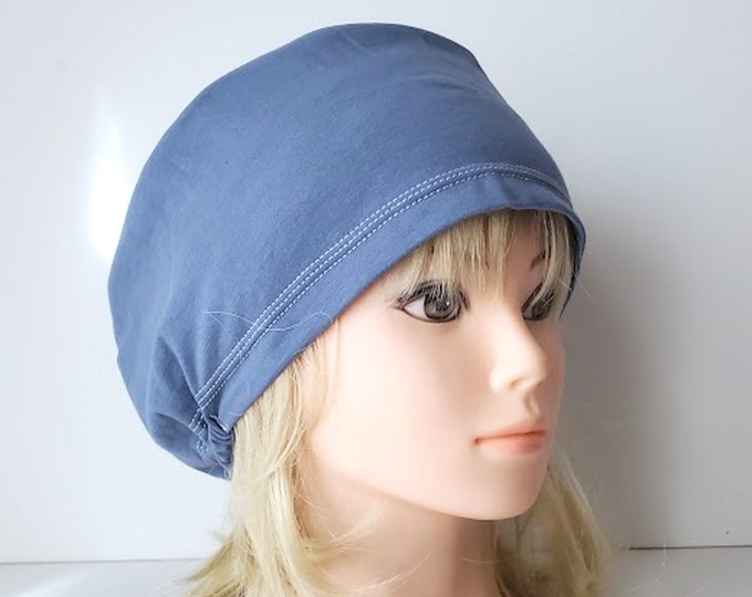 stretchy scrub cup, surgical euro hat, solid organic cotton Denim - FifthCraftyStreet