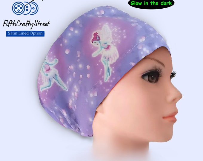 Surgical Scrub Caps - Glow Pixies - Satin Lining option - FifthCraftyStreet