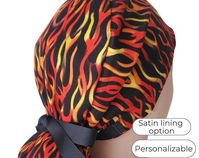 Firestorm Ponytail Scrub Cap - Surgical Cap - Satin Lined option