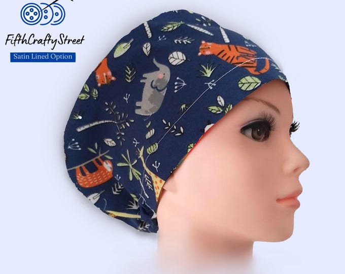 Wildlife Euro Scrub Cap: Adjustable Cotton Surgical Hat, Satin Lined Option