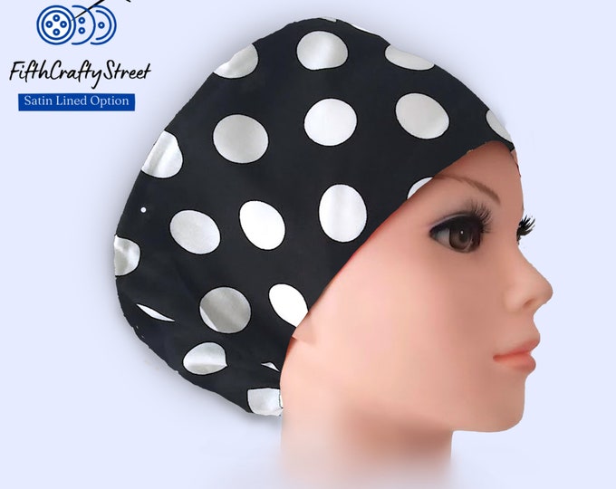 Euro Scrub Caps - Adjustable - Polka Dot - Satin Lining option - FifthCraftyStreet
