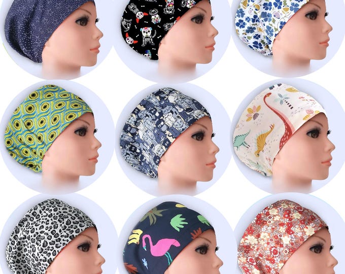 Scrub Caps Euro - adjustable by toggle - Satin Lining option, Personalization and Buttons