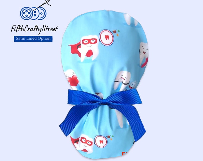 Dental Ponytail Scrub Cap for Women - Surgical Cap with Satin Lining option - FifthCraftyStreet