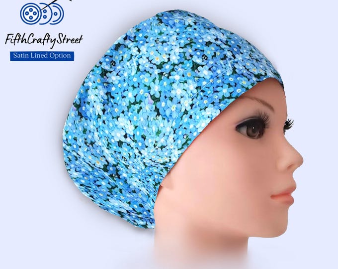 Surgical cap for short Hair - Euro Scrub Caps - Adjustable - Satin Lining option - Floral -