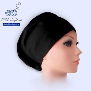 Black Euro Scrub Cap: Satin Lined Option , Adjustable Surgical Hat