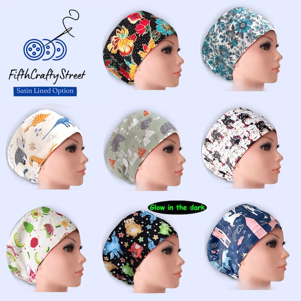 Euro Scrub Caps, Surgical Scrub Hats, Optional Satin Lining and Buttons, Cotton, European Scrub Cap with Toggle by FifthCraftyStreet