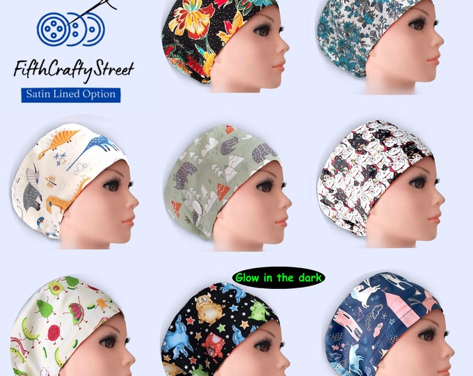 Euro Scrub Caps, Surgical Scrub Hats, Optional Satin Lining and Buttons, Cotton, European Scrub Cap with Toggle by FifthCraftyStreet