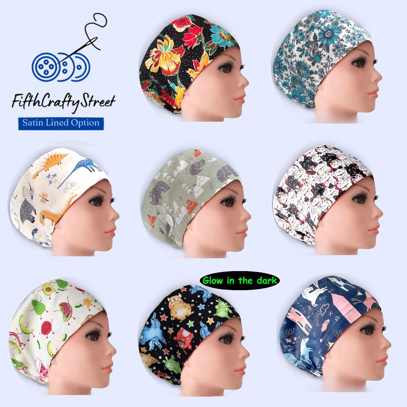 Euro Scrub Caps, Surgical Scrub Hats, Optional Satin Lining and Buttons, 100% Cotton, European Scrub Cap w/ Toggle