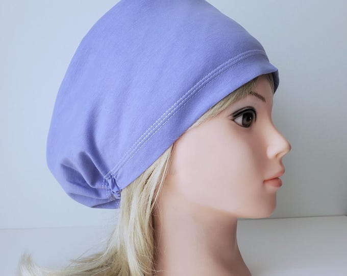 stretchy scrub cup, surgical euro hat, solid Periwinkle organic cotton - FifthCraftyStreet