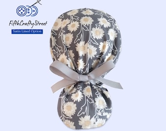 Ponytail Scrub Cap - Floral Surgical Cap  for Women Satin Lined