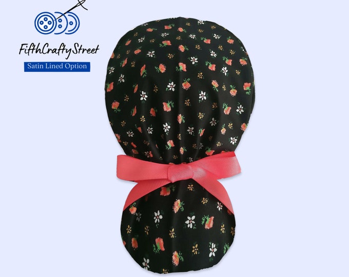 Coral Flower Surgical Cap with Silky Satin Lining option - FifthCraftyStreet