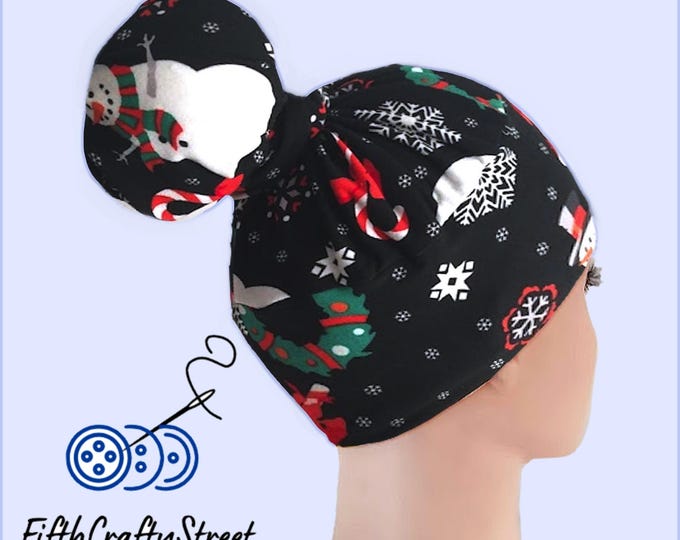 High Bun Scrub Cap, Stretchy Knit Hats, Christmas Snowman - FifthCraftyStreet