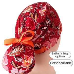 Satin Lined option Ponytail Scrub Cap for Women - Floral Surgical Cap with Ponytail Holder - FifthCraftyStreet