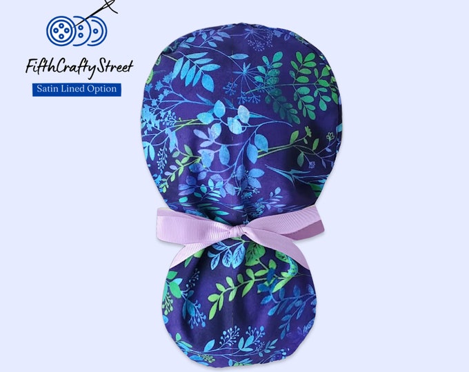 Ponytail Scrub Cap - Surgical Cap - Satin Lining Option - Lavender Blue - FifthCraftyStreet