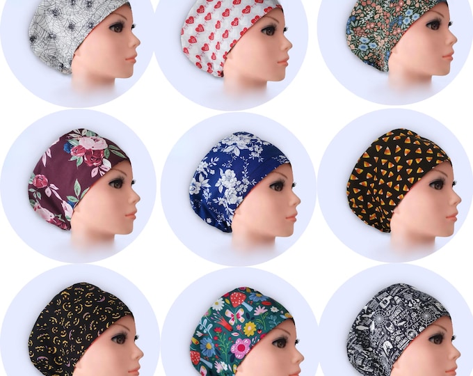 Scrub Caps Euro Style - adjustable by toggle - Satin Lining option