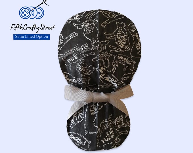 Farmhouse Organic Ponytail Scrub Cap for Women - Surgical Cap with Satin Lining Option - FifthCraftyStreet